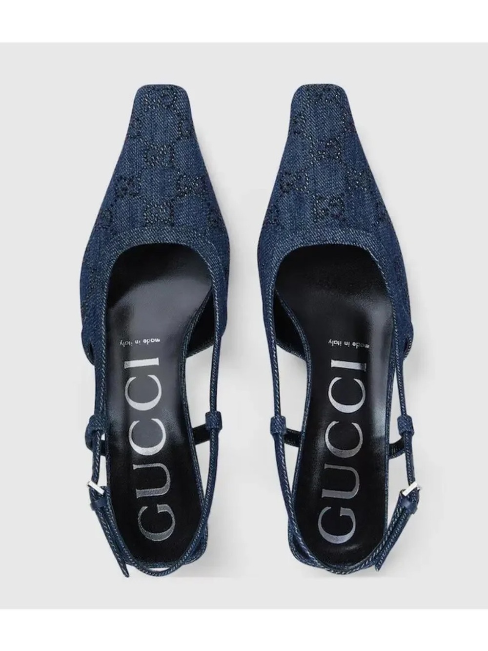 Gucci GG Denim Slingback Pumps Blue Heels